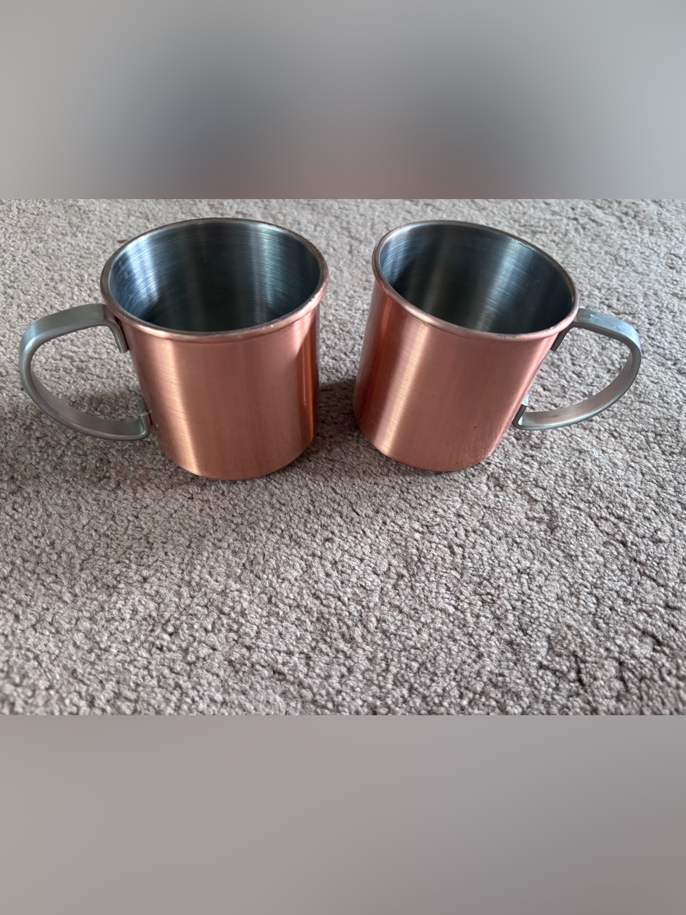 Set of 2 Copper-Tone Stainless Steel Mugs with Silver Handles